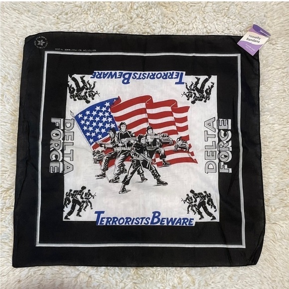 Vintage Military US Army Delta Force Black Bandana Made In USA NOS 90s - Picture 1 of 4